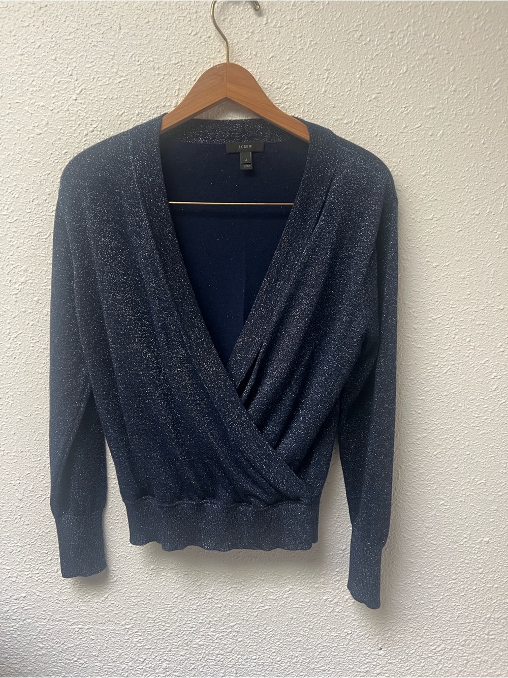 J. Crew Navy Metallic Wrap V-Neck Sweater